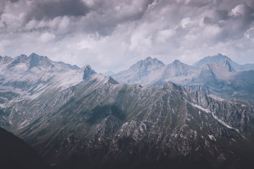 Closeup view mountains scenes in national park Dombai, Caucasus, Russia, Europe