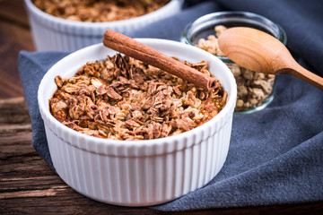 Healthy dessert, baked apple with crunch