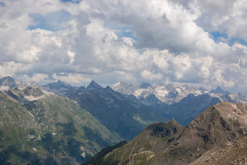 Naklejka premium Closeup view mountains scenes in national park Dombai, Caucasus, Russia, Europe