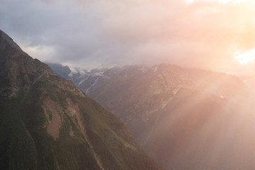 Closeup view mountains scenes in national park Dombai, Caucasus, Russia, Europe