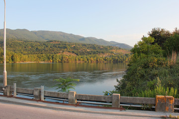 Fototapeta na wymiar Aliakmonas or Haliacmon river and Dam in North Greece