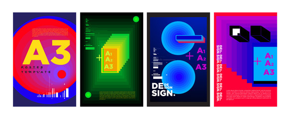 Abstract Geometric Collage Poster Design Template in Trendy vivid colors