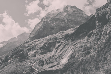 Closeup view mountains scenes in national park Dombai, Caucasus, Russia, Europe