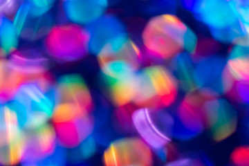 Rainbow blue glitter festive background with bokeh lights. Celebration concept for Holidays and anniversary.