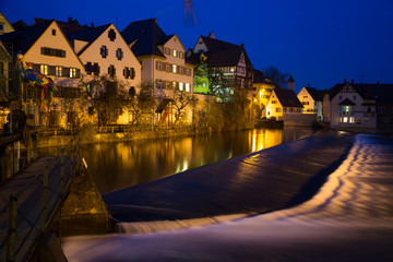 Fototapeta na wymiar Stadtsilhouette Riedlingen Nachtaufnahme