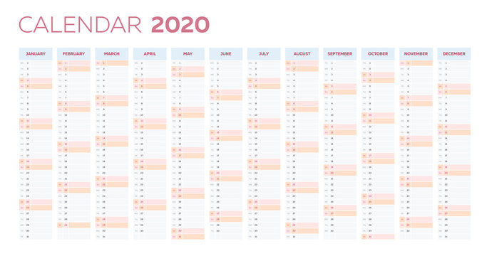 Business Planner Calendar Vector Template For 2020 Year