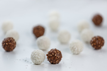chocolate truffles on wooden background