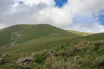 Fototapeta premium Closeup view mountains scenes in national park Dombai, Caucasus, Russia, Europe