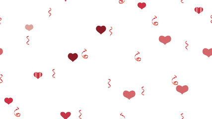 The idea of packaging, textiles, wallpaper, banner, printing. Vector Seamless Pattern on a White fond. Light Pattern of Hearts and Serpentine. Scattered Red confetti.