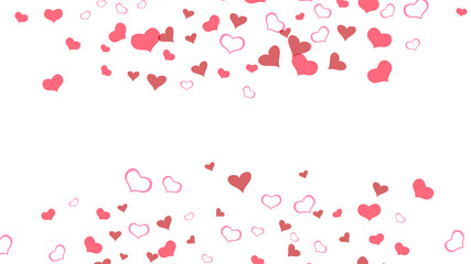 Red hearts of confetti are flying. Light background. Design element for wallpaper, textiles, packaging, printing, holiday invitation for wedding. Red on White background Vector.