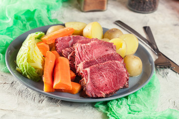 Corned beef and cabbage with potatoes and carrots