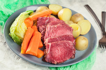 Corned beef and cabbage with potatoes and carrots