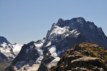 Obraz premium Closeup mountains scenes in national park Dombai, Caucasus, Russia
