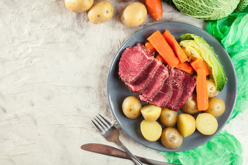 Corned beef and cabbage with potatoes and carrots - 249038259