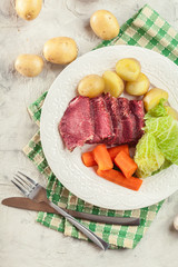 Corned beef and cabbage with potatoes and carrots