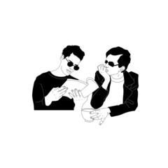 Hand drawn people in a cafe, people with coffee, people with tea, fashionable young woman, girl with a book, vector illustration– stock illustration