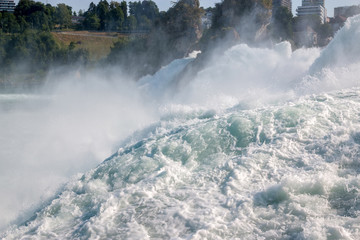 Fototapeta na wymiar The Rhine Falls is the largest waterfall in Europe in Schaffhausen, Switzerland