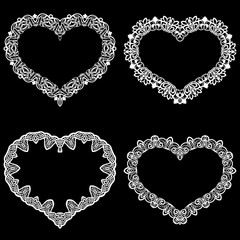 Laser cut frame in the shape of a heart with lace border.  A set of the foundations for paper doily for a wedding.  Vector templates for cutting out.
