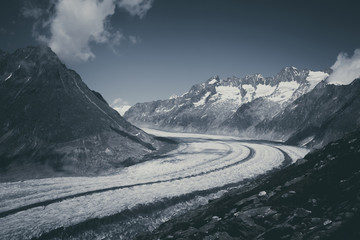 Mountains scenes, walk through the great Aletsch Glacier