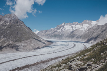 Mountains scenes, walk through the great Aletsch Glacier