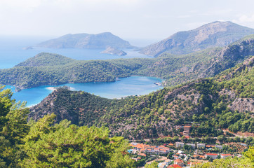 Fototapeta na wymiar Oludeniz lagoon view from mountains, Turkey