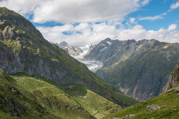 View closeup mountains scenes, route great Aletsch Glacier