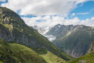 Fototapeta na wymiar View closeup mountains scenes, route great Aletsch Glacier