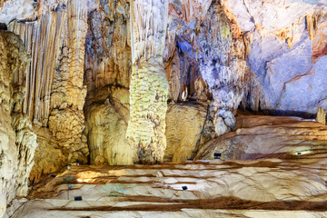 Amazing view of stalactites and stalagmites inside Paradise Cave