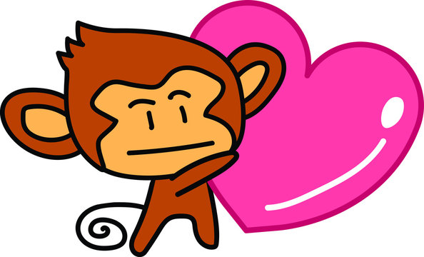 hand drawn monkey hold Heart