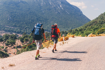 Two hikers walking on Lycian Way, Turkey