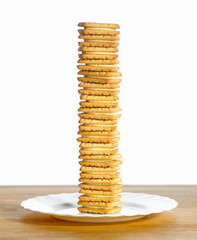 PILE OF BISCUITS ON WHITE PLATE