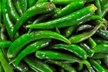 green chili on market from above background or texture