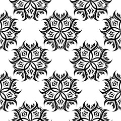 Seamless background with floral black and white pattern