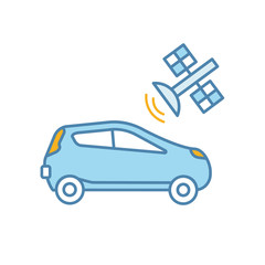 Fototapeta premium Autonomous car with satellite control color icon