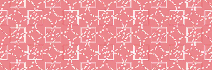 Geometric mixed shape seamless pattern. White design on pink long background