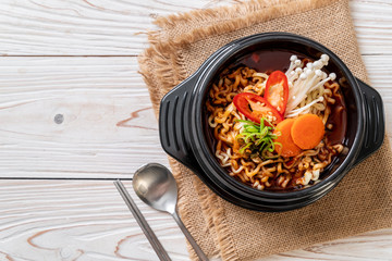 korean instant noodles in black bowl