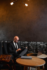 young businessman using laptop