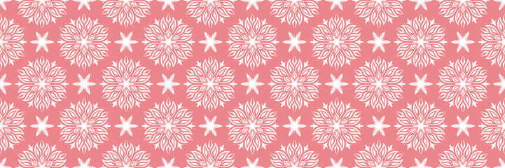 Floral print. White seamless pattern on pink background
