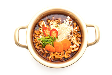korean instant noodles in golden pot - korean food style
