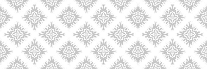 Seamless pattern with flowers. Gray on white background