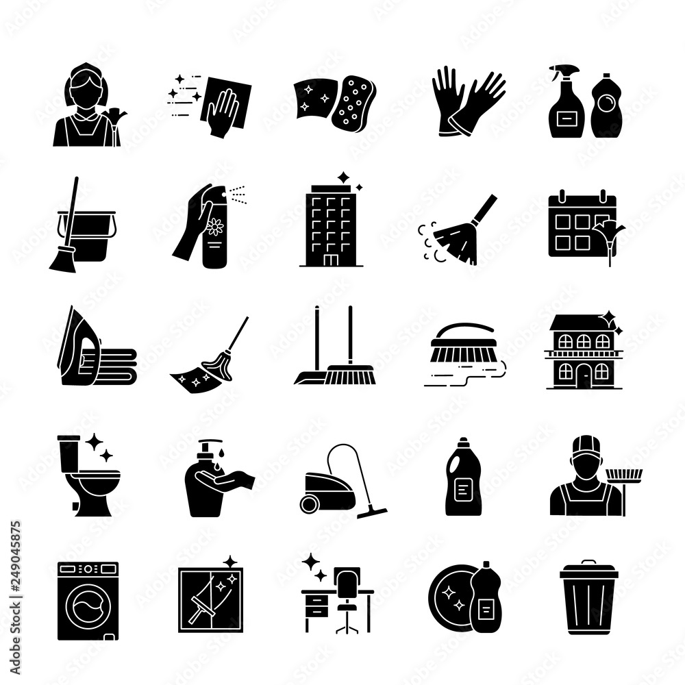 Canvas Prints Cleaning service glyph icons set