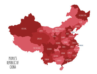 Red vector map of the People's Republic of China.