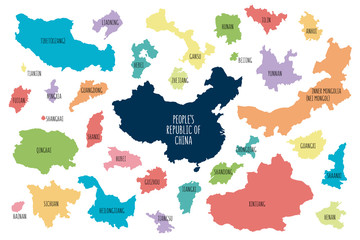 Colorful map of China with separa - obrazy, fototapety, plakaty
