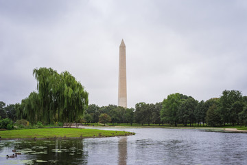 President George Washington Monument in Washington DC on a cloudy rainy day