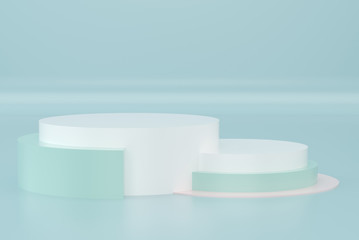 Empty round pedestal for display. Platform for design. Pastel color