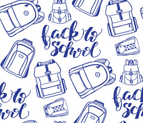 Hand drawn doodle backpack pattern background - back to school