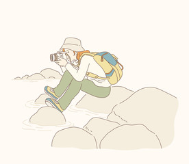 Photographer girl in line art