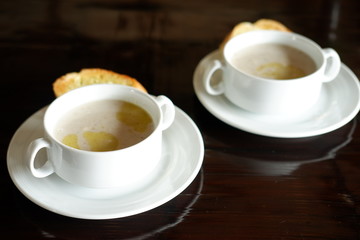 mushroom soup on table