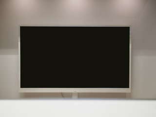 Black 4K flat screen LED screen TV modern, Mockup for design on TV shelf, high definition ultra flat  