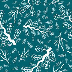 leaves and white branches on a light blue color